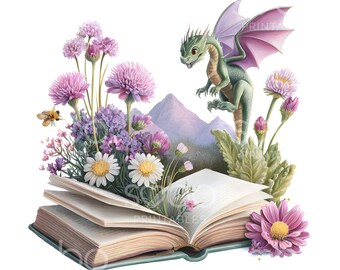 16 magiska drakebok Clipart, drakesaga, utskrivbar akvarell, högkvalitativa JPG-bilder, digital nedladdning, papperspyssel, skräpjournal U20