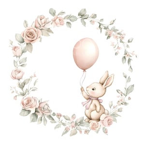 23 Clipart cadre couronne lapin, invitation naissance nouveau-né, fichiers JPG de haute qualité, téléchargement numérique imprimable, créations en papier, journal indésirable S925