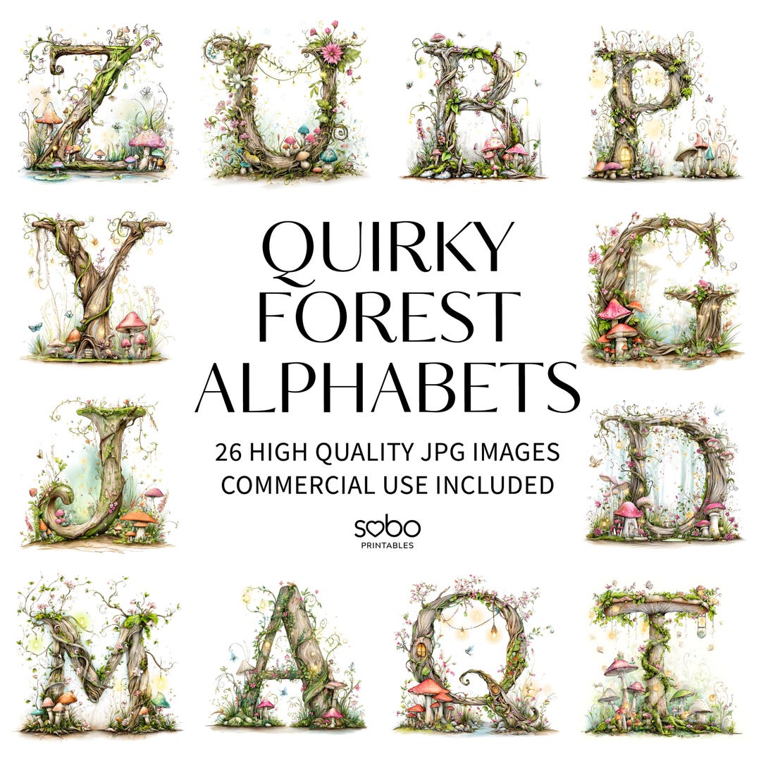 26 Quirky Forest Alphabets Clipart, Whimsical Forest Alphabets ...
