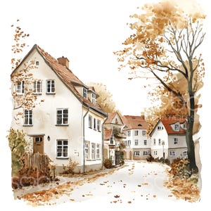 20 Autumn Street Clipart, Fall Autumn Clipart, Printable Watercolor Clipart, Wall Art, High Quality JPGs, Digital Download, Paper Craft S144 image 2