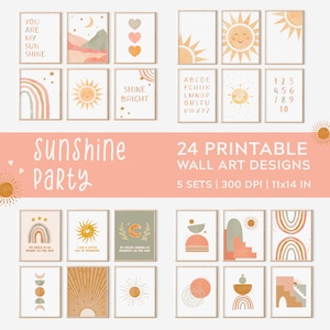 Sunshine Party - You Are My Sunshine Print, Boho Nursery Wall Art, Sun Abstract Poster, Gender Natural Baby Decor, Kids Playroom Decor C08