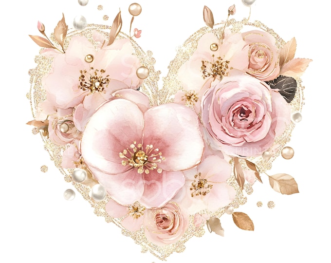 Printable Pink and Gold Hearts, Watercolor Rose Gold Hearts, Cute ...