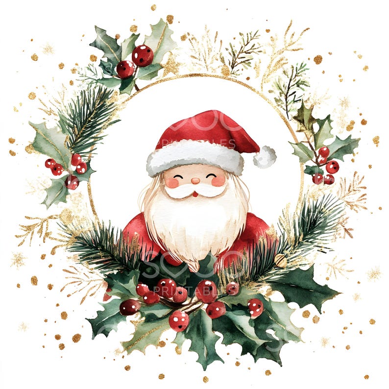 19 Christmas Santa Clipart, Santa Claus Clipart, Gold Foil Christmas Card, High Quality JPG, Digital Download, Paper Craft Junk Journal S292 image 9