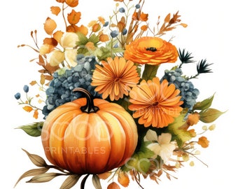 Floral Kürbis Clipart - 10 hochwertige JPGs, Digitaler Planer, Erinnerungsbuch, Scrapbooking, Wandkunst, Digitaler Download, Grußkarte S62