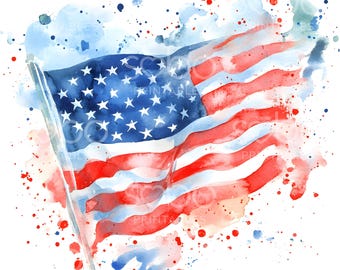 17 USA Flag Clipart, Watercolor USA Flag, America Flag Watercolor Clipart, High Quality JPG, Digital Download, Paper Craft Junk Journal S272