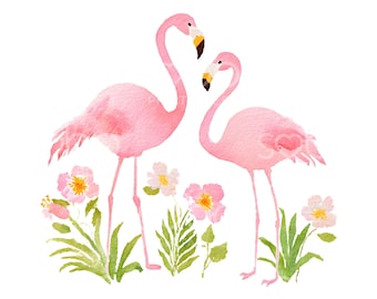 22 cliparts floraux flamants roses, flamants roses, aquarelle tropicale, fichiers JPG de haute qualité, téléchargement numérique, créations en papier, journal indésirable U217