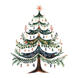 17 Skandinavische Folklore Weihnachtsbaum Clipart, Weihnachtskarte Clipart, hochwertige JPGs, Digitaler Planer, Junk Journal, Digital Download S200