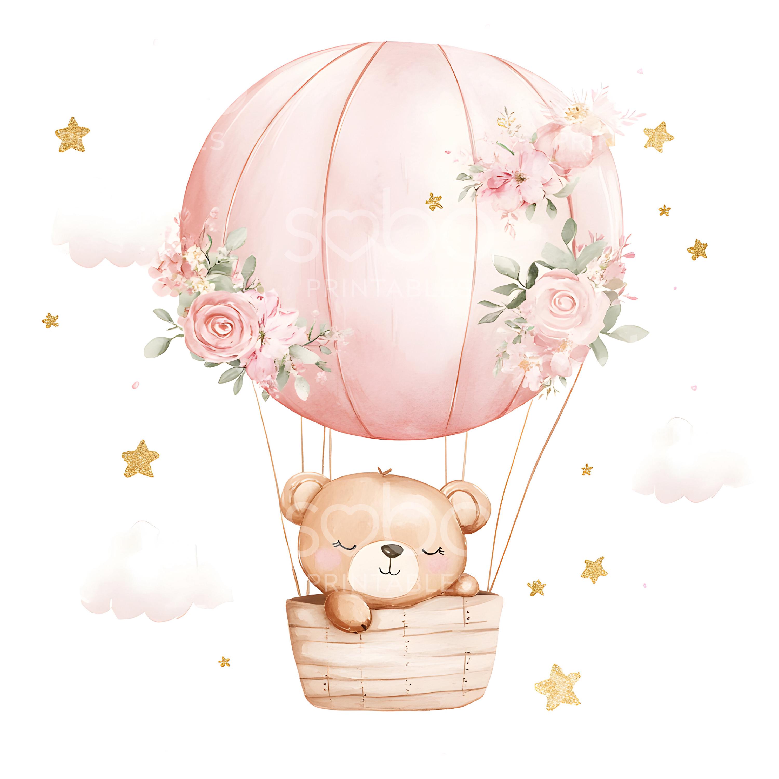 17 Pink Teddy Bears Clipart, Hot Air Balloons, Baby Shower Clipart ...
