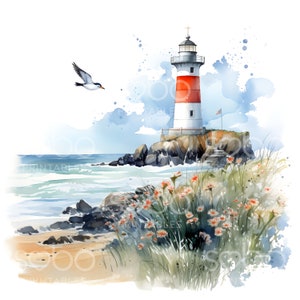 Spring Lighthouse Clipart - 20 JPG di alta qualità, download digitale, diario spazzatura, creazione di cartoline, supporti misti, artigianato con carta digitale S124
