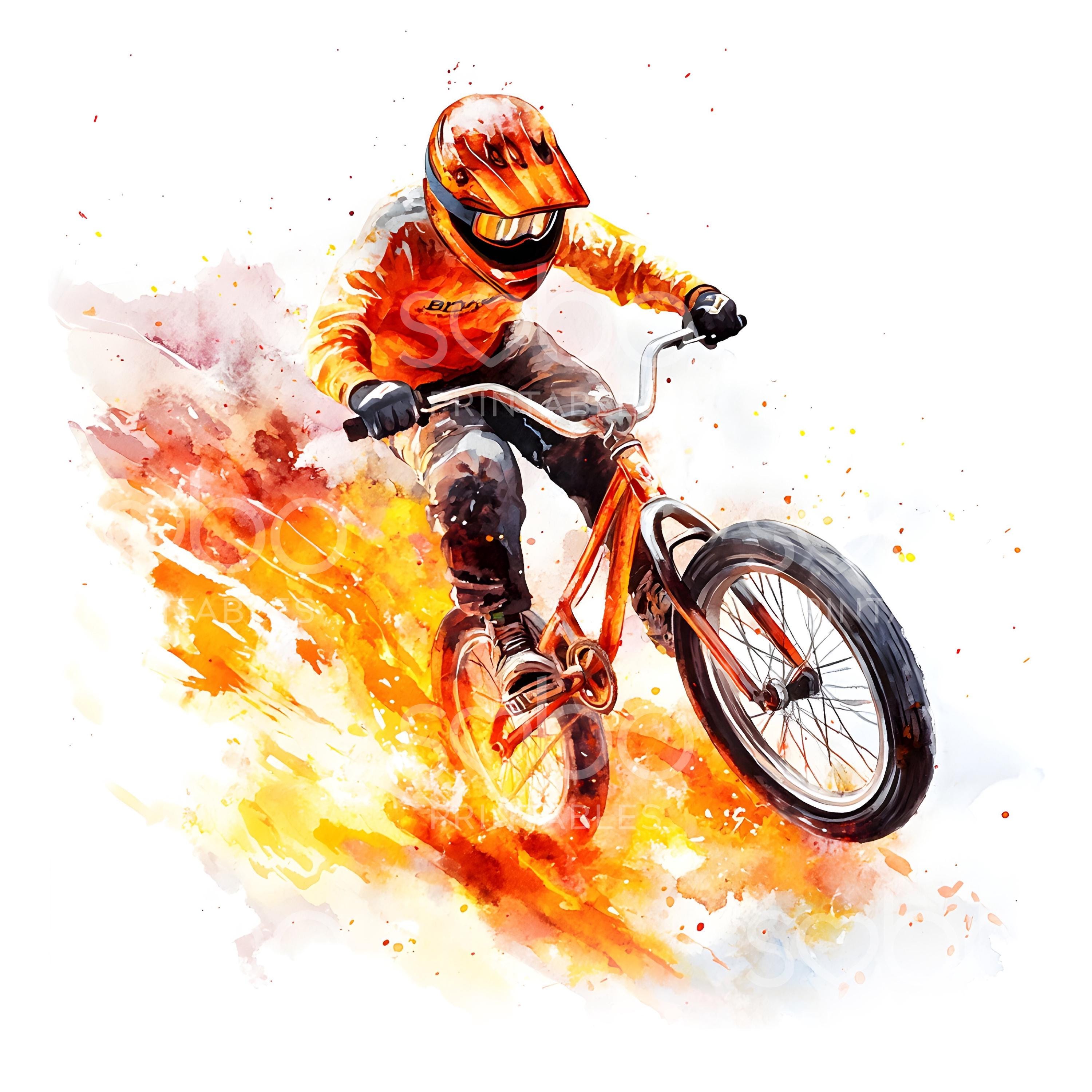 18 BMX Fire Clipart, BMX Race, Fiery BMX Bike, Bike Art, Printable