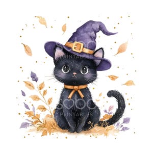 24 Gruselige schwarze Katze Clipart, Halloween Clipart, Aquarell Clipart, hohe Qualität JPGs, digitaler Download, Papierhandwerk S997