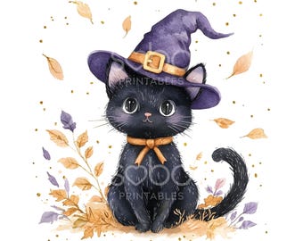 24 Spooky Black Cat Clipart, Halloween Clipart, Black Cat Clipart, Watercolor Clipart, High Quality JPGs, Digital Download, Paper Craft S997