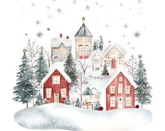 36 Xmas Classic Village Clipart, Christmas Cottagecore Houses, Rustic Christmas Card, High Quality JPGs, Digital Download, Paper Craft U125