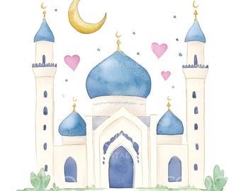 20 Clipart carine della moschea, Clipart carine di Eid e Ramadan, Eid acquerello, JPG di alta qualità, download digitale, alta risoluzione, carta artigianale S709