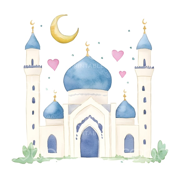 20 Cute Mosque Clipart, Cute Eid & Ramadan Clipart, Watercolor Eid, High Quality JPGs, Digital Download, High Resolution, Paper Craft S709