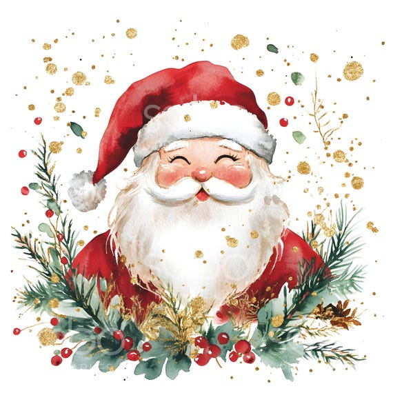 19 Christmas Santa Clipart, Santa Claus Clipart, Gold Foil Christmas Card, High Quality JPG, Digital Download, Paper Craft Junk Journal S292