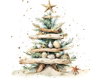 21 imágenes prediseñadas de árboles de Navidad costeros, árboles de Navidad, árbol de Navidad tropical, acuarela imprimible, JPG de alta calidad, descarga digital Craft U97