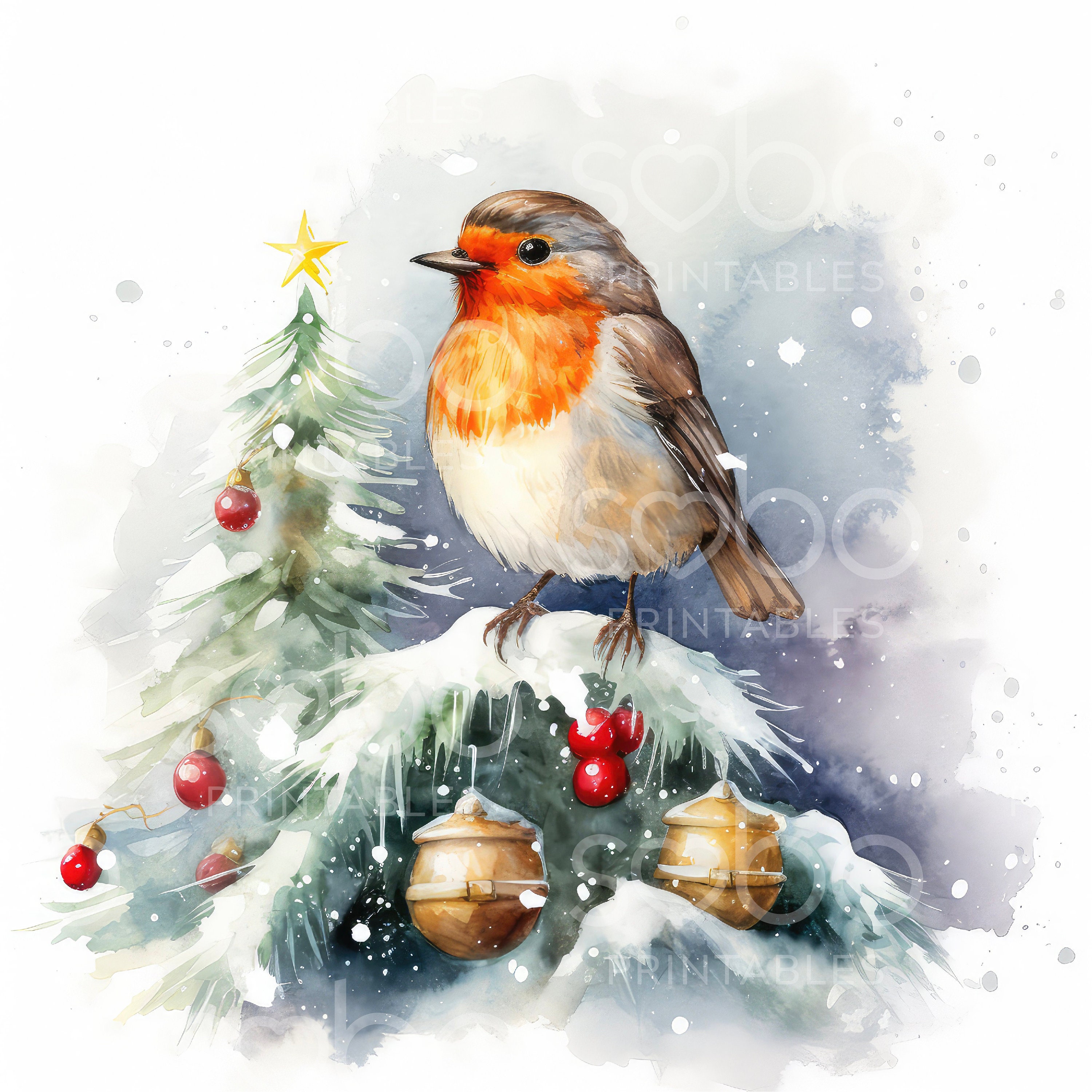 Christmas Robin Clipart 10 High Quality Jpgs, Digital Planner, Junk ...