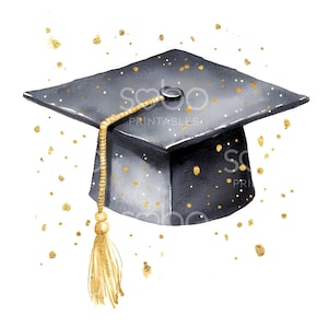 18 imágenes prediseñadas de borlas de sombrero de graduación, arte de birrete, imágenes prediseñadas de acuarela de tarjeta de graduación, archivos JPG de alta calidad, manualidades de papel, diario basura S417