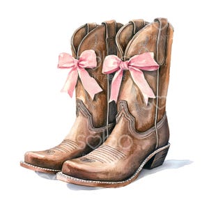 18 Coquette Cowboy Boots Clipart, Shabby Chic Boots, Printable Watercolor Clipart, High Quality JPGs, Digital Download, Paper Craft S541