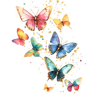 20 Colorful Butterflies Clipart, Butterfly Flying, Rainbow Gold Butterfly, Wall Art, High Quality JPG, Digital Download, Junk Journal S464