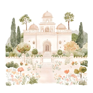 25 Cute Indian Palace Clipart, Palácio Real, Índia Travel Art, Aquarela Clipart, JPGs de alta qualidade, Download digital, Junk Journal S678