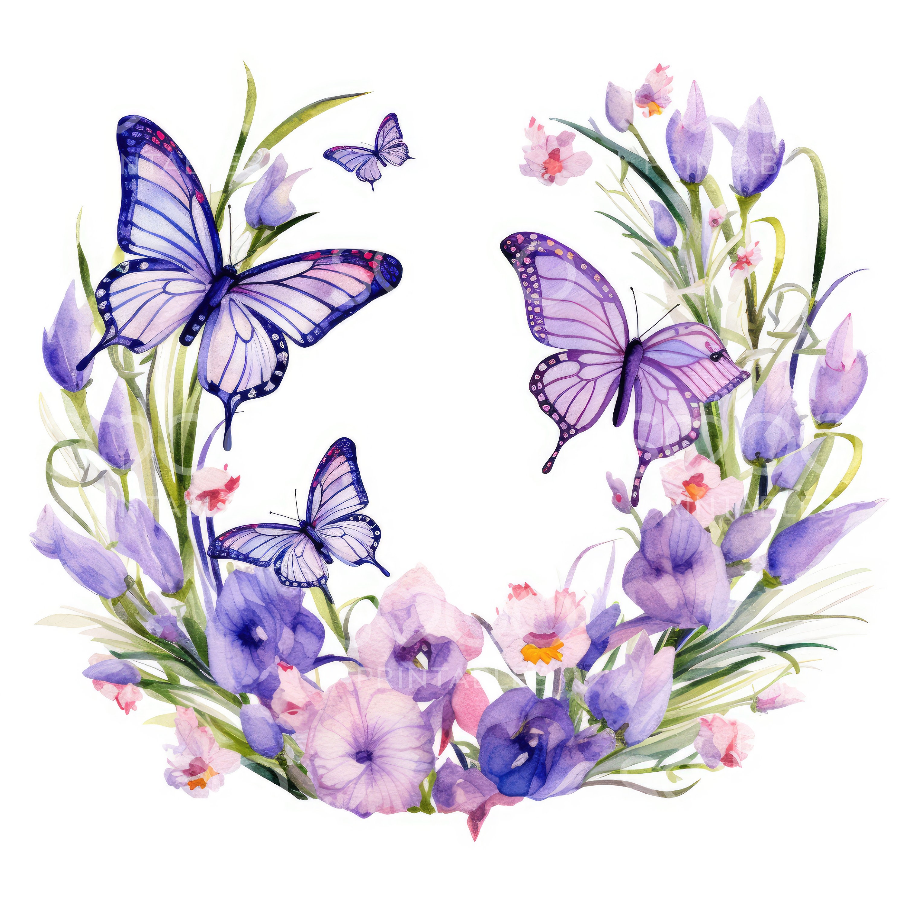 Watercolor Butterfly Wreath Clipart - 11 Jpgs Watercolor Botanical ...