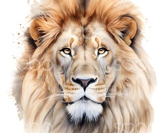 16 Lion Clipart, Lion Watercolour, Printable Watercolor Clipart, High Quality JPGs, Digital download, Safari Wall Art, Paper Craft S191