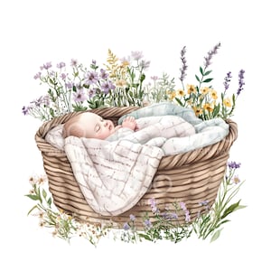 21 Imágenes prediseñadas de cestas para dormir para bebé, guardería infantil, imágenes prediseñadas de cestas bohemias acogedoras, JPG de alta calidad, descarga digital, manualidades de papel, diario basura S722