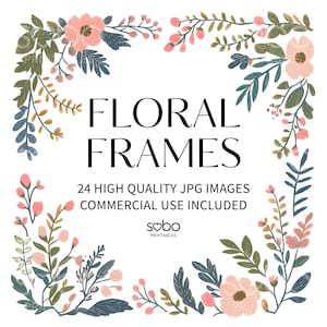24 jolis cliparts cadres floraux, bordures de cadre floral printanier, lot de cliparts cadre fleurs sauvages, téléchargement numérique, créations en papier, invitations S407