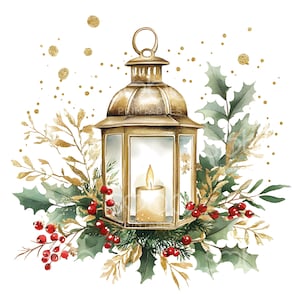 16 imágenes prediseñadas de faroles navideños, farol dorado, tarjeta navideña con acuarela, JPG de alta calidad, descarga digital, manualidades de papel, diario basura S293
