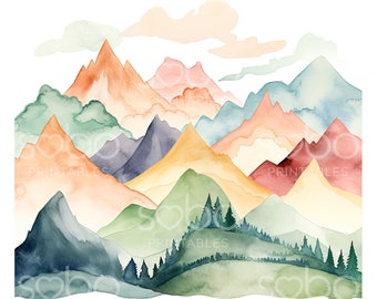 Abstract Boho Mountains Clipart - 13 High Quality JPGs, Wall Art, Junk Journal, Card Making, Mixed Media, Digital Paper Craft S88