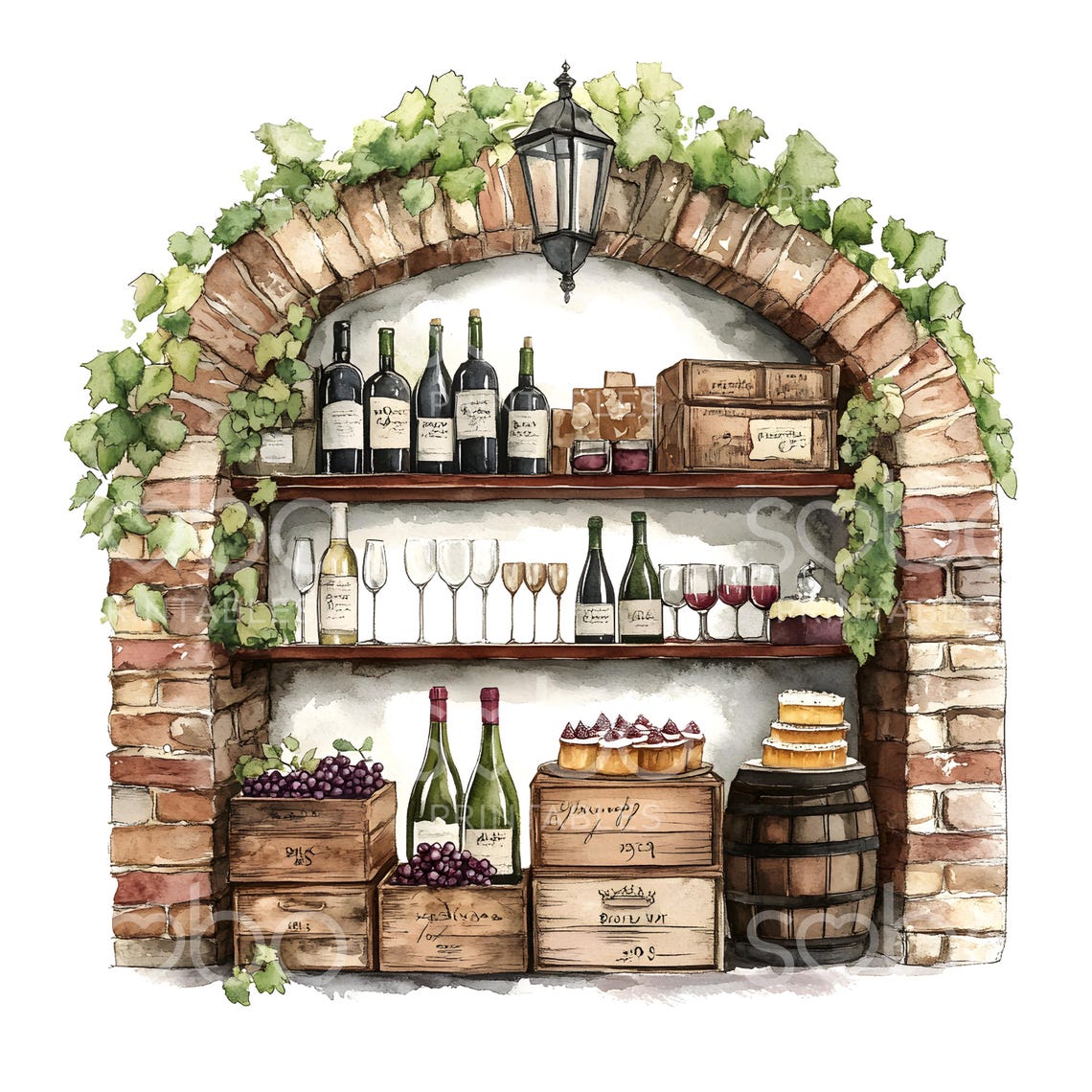 22 Rustic Wine Cellar Clipart, Tuscany, Wine Clipart, Printable ...