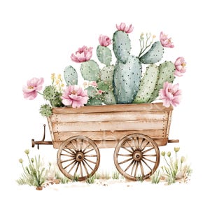16 Cactus Wagon Clipart, Far West, clipart Western cow-girl, fichiers JPG haute qualité imprimables, téléchargement numérique, créations en papier, Junk Journal S945