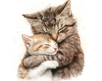 20 imágenes prediseñadas de gatitos adorables, gatitos enamorados, imágenes prediseñadas de acuarela imprimibles, archivos JPG de alta calidad, descarga digital, manualidades de papel, diario basura S845