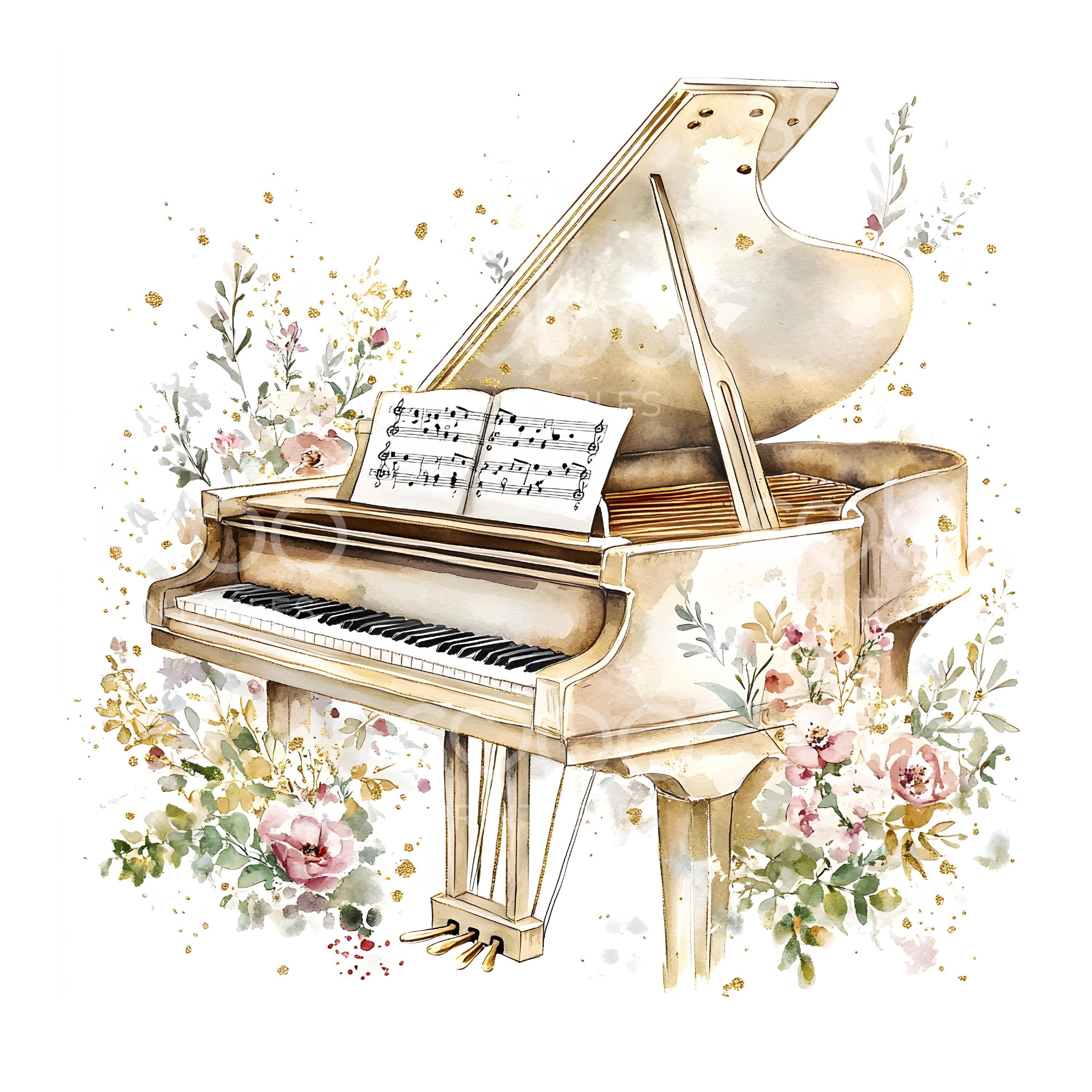 26 Floral Grand Piano Clipart, Piano Art, Printable Watercolor