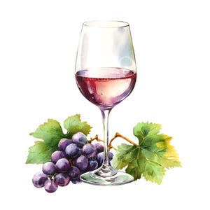 20 Taças de Vinho Uvas Clipart, Vinho Branco, Vinho Tinto, Clipart de Aquarela para Impressão, JPGs de Alta Qualidade, Download Digital, Junk Journal S504