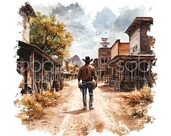 31 Wild West Cowboy Clipart, Cowboy on Horse, Printable Watercolor Art, High Quality JPGs, Digital Download, Paper Craft, Junk Journal S867