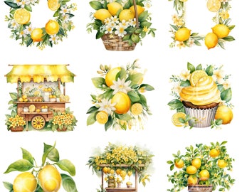 Lemon Clipart - 10 High Quality JPGs, Digital Planner, Journal, Memory Book, Scrapbooking, Wall Art, Digital Download, Greeting Card S02