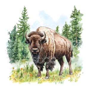 19 imágenes prediseñadas de bisonte salvaje, bisonte salvaje, impresión de bisonte, imágenes prediseñadas de acuarela imprimibles, archivos JPG de alta calidad, descarga digital, manualidades de papel S655