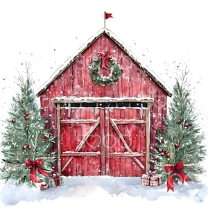 23 Christmas Barn Clipart, Farmyard Barn Clipart, Christmas Card, High Quality JPGs, Digital Planner, Junk Journals, Digital Download S257