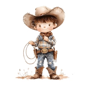 18 Cartoon Cowboy Clipart, Cowboy with Lasso, Western, Printable Watercolor Clipart, High Quality JPGs, Digital Download, Junk Journal S579