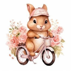 Clipart vélo écureuil - 10 fichiers JPG de haute qualité, agenda numérique, livre de souvenirs, scrapbooking, art mural, téléchargement numérique, carte de voeux S65