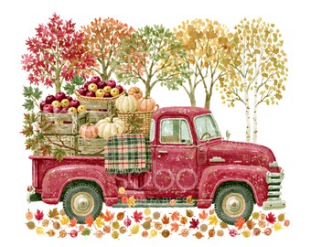 26 Fall Pickup Truck Clipart, Autumn Pickup Truck, Pumpking Truck, High Quality JPG, Digital Download, Paper Craft Junk Journal U301