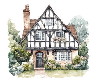24 Tudor House Clipart, Old Medieval Houses, Printable Watercolor Art, High Quality JPGs, Digital Download, Paper Craft, Junk Journal S721