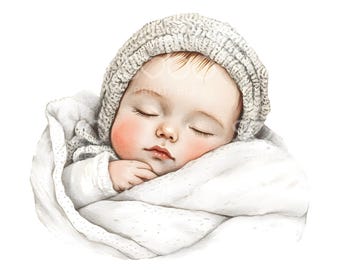 27 Baby Sleeping Clipart, Cute Nursery Print, Printable Watercolor
