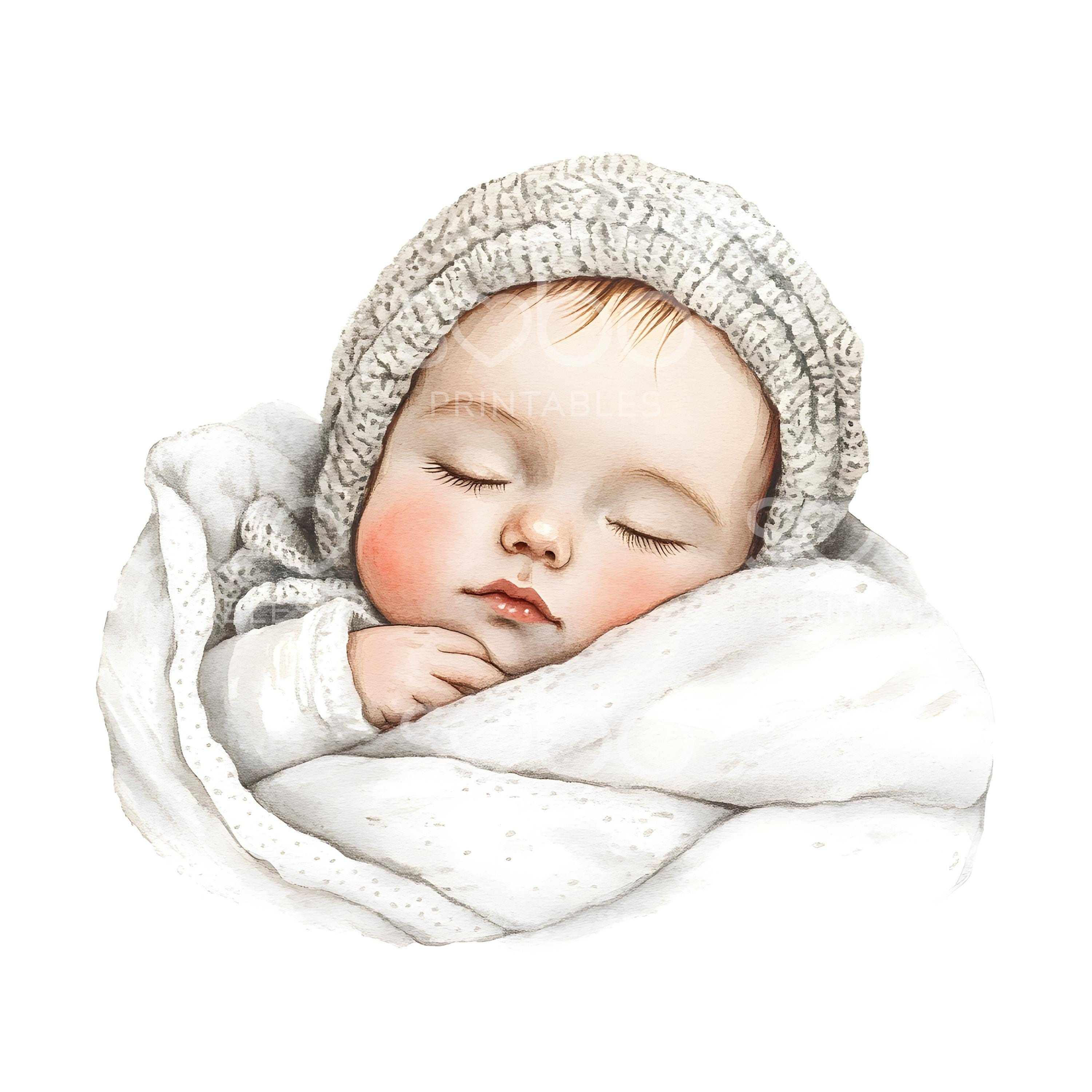 27 Baby Sleeping Clipart, Cute Nursery Print, Printable Watercolor