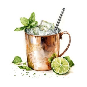 25 Moscow Mule Drink Clipart, Cocktail di nozze, Arte acquerello stampabile, JPG di alta qualità, Download digitale, Paper Craft Junk Journal S667