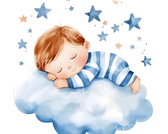 27 Baby Sleeping Clipart, Cute Nursery Print, Printable Watercolor
