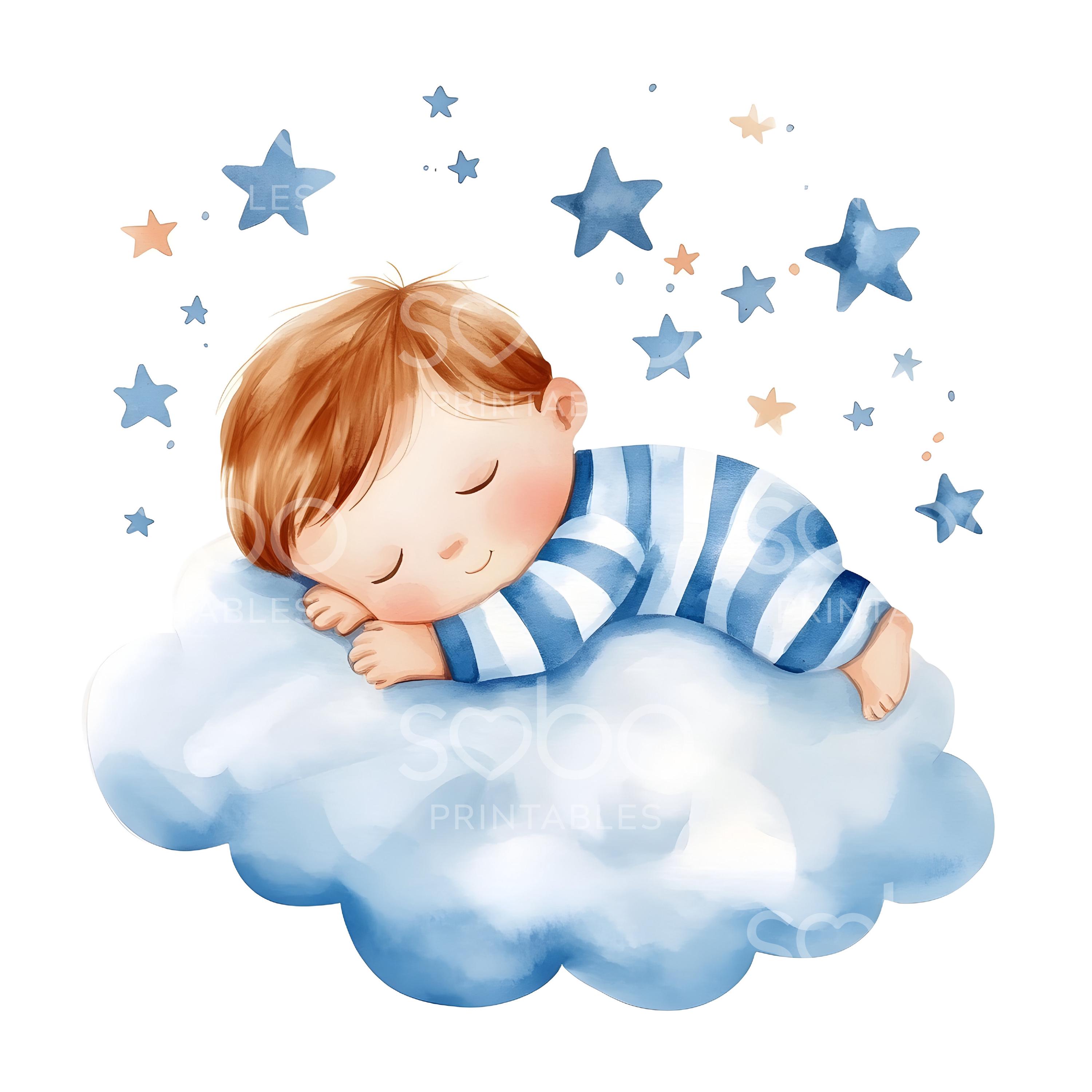 27 Baby Sleeping Clipart, Cute Nursery Print, Printable Watercolor